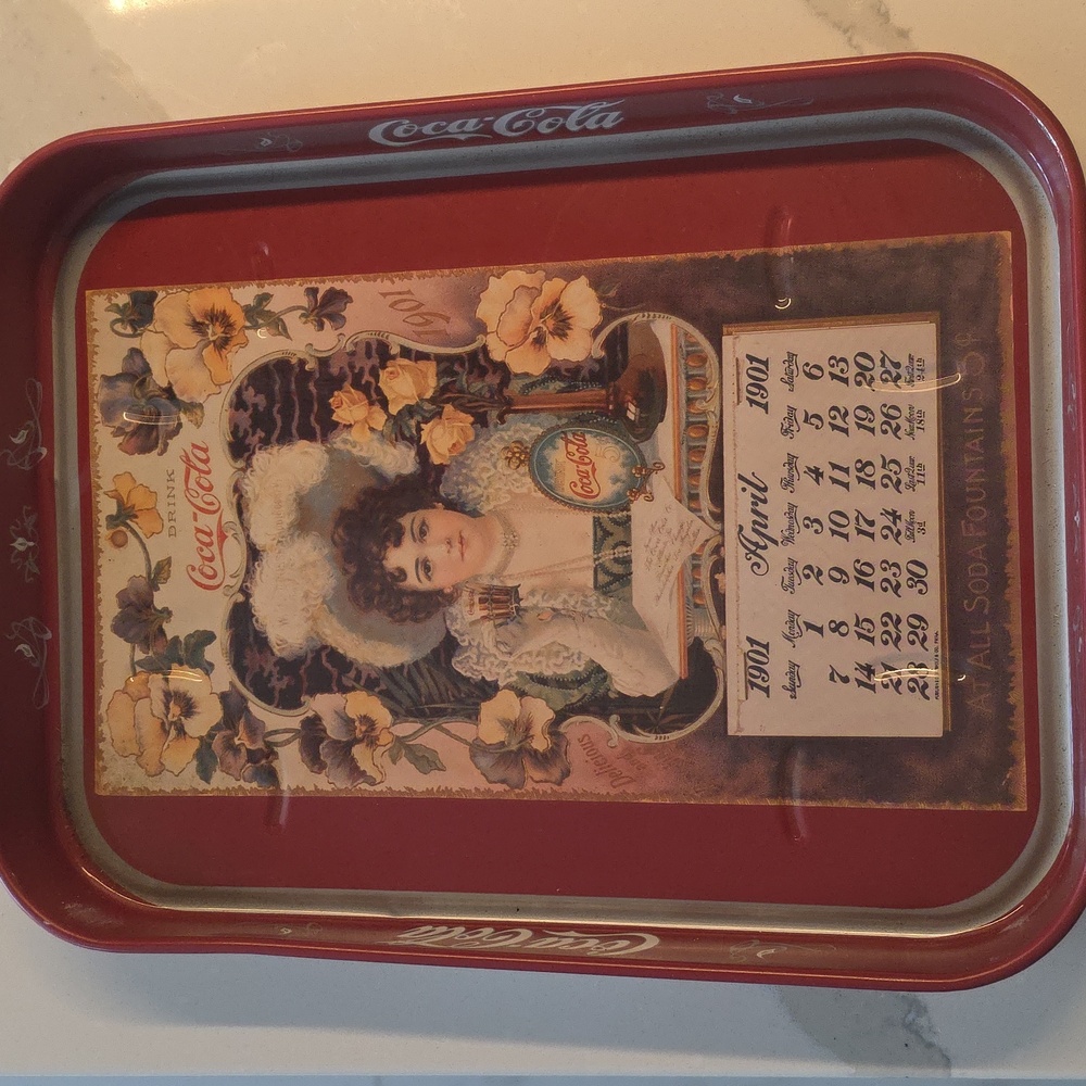 Vintage Coca-Cola Metal Tray - Hilda Clark 1901 Calendar-Made In Italy-Rare